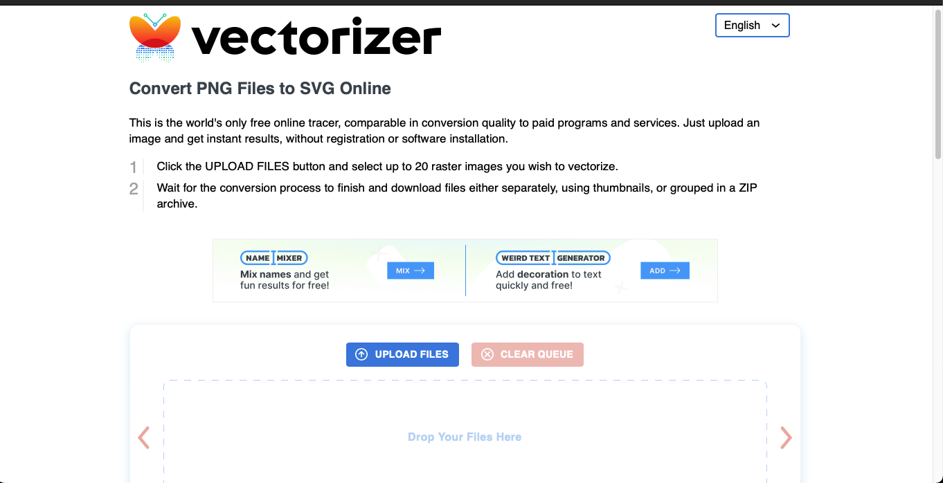 screenshot of vectorizer com
