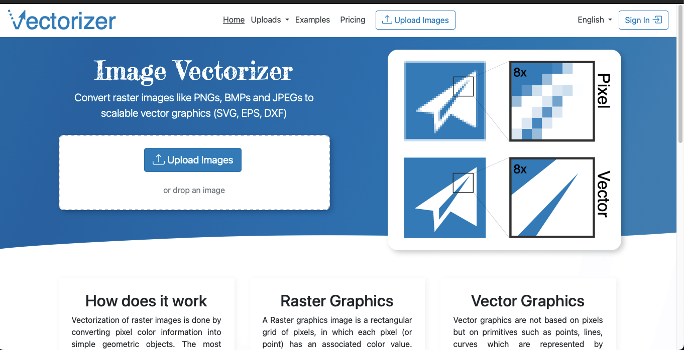 screenshot of vectorizer io